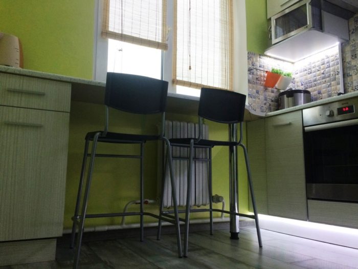Window sill with the countertop like a breakfast bar
