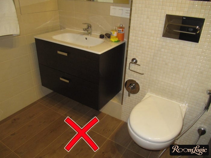 Wood-look tile flooring in the bathroom