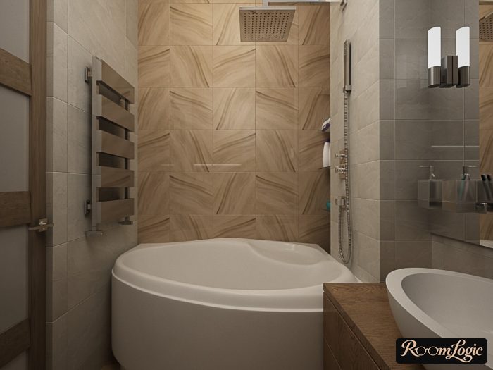 wood-look tile in square shape in bathroom