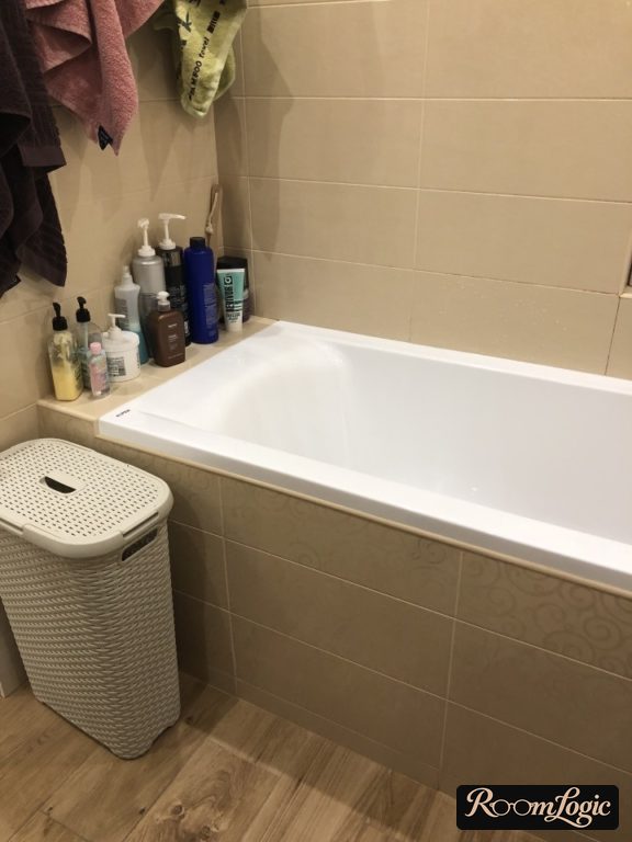 wood-look tile on the bathroom floor