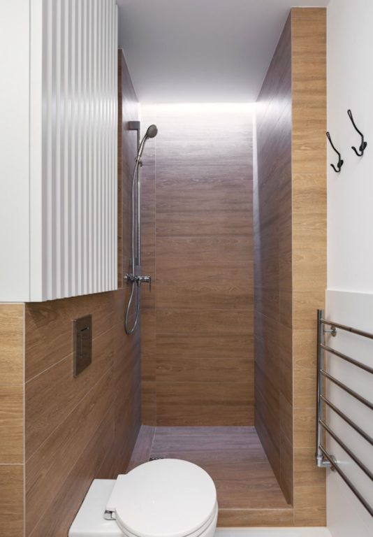 wood-look tile shower zone