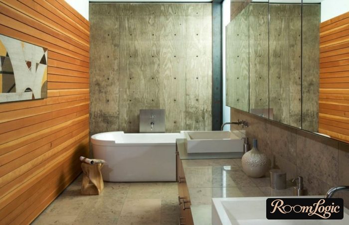 wooden bathroom in loft style