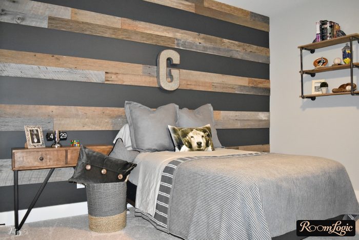 wooden headboard in the boy's room