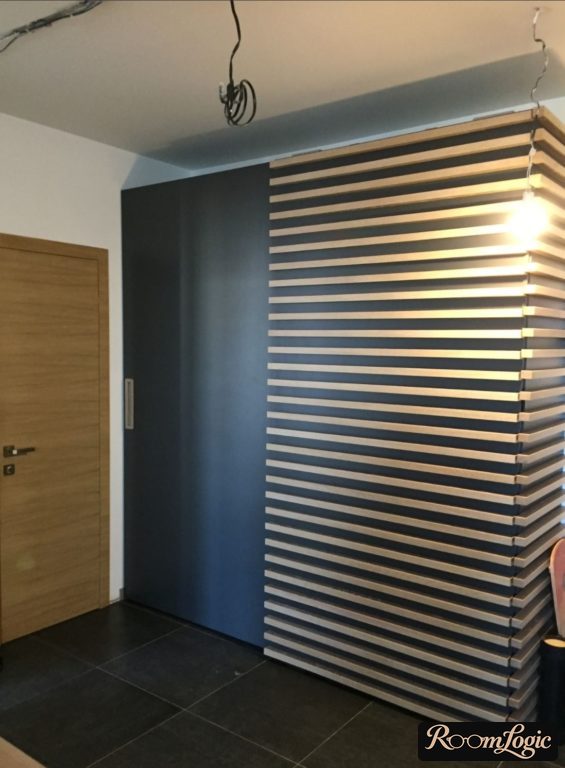 Wooden slats in a small entryway interior
