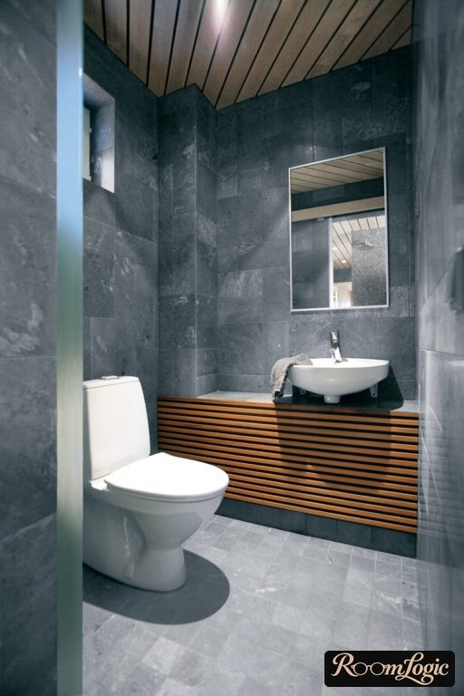 Wooden slats in a toilet interior