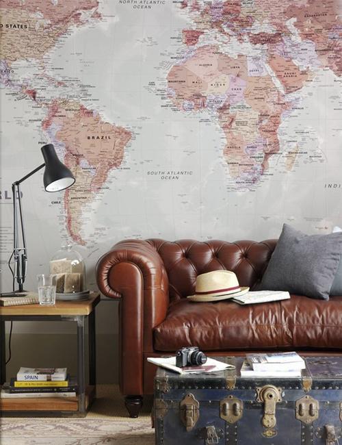 world map wallpaper in the interior