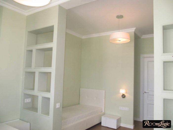 Zoning kids’ room with partition made of drywall and niches