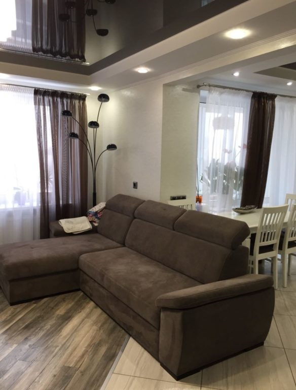 zoning kitchen and living room with a sofa